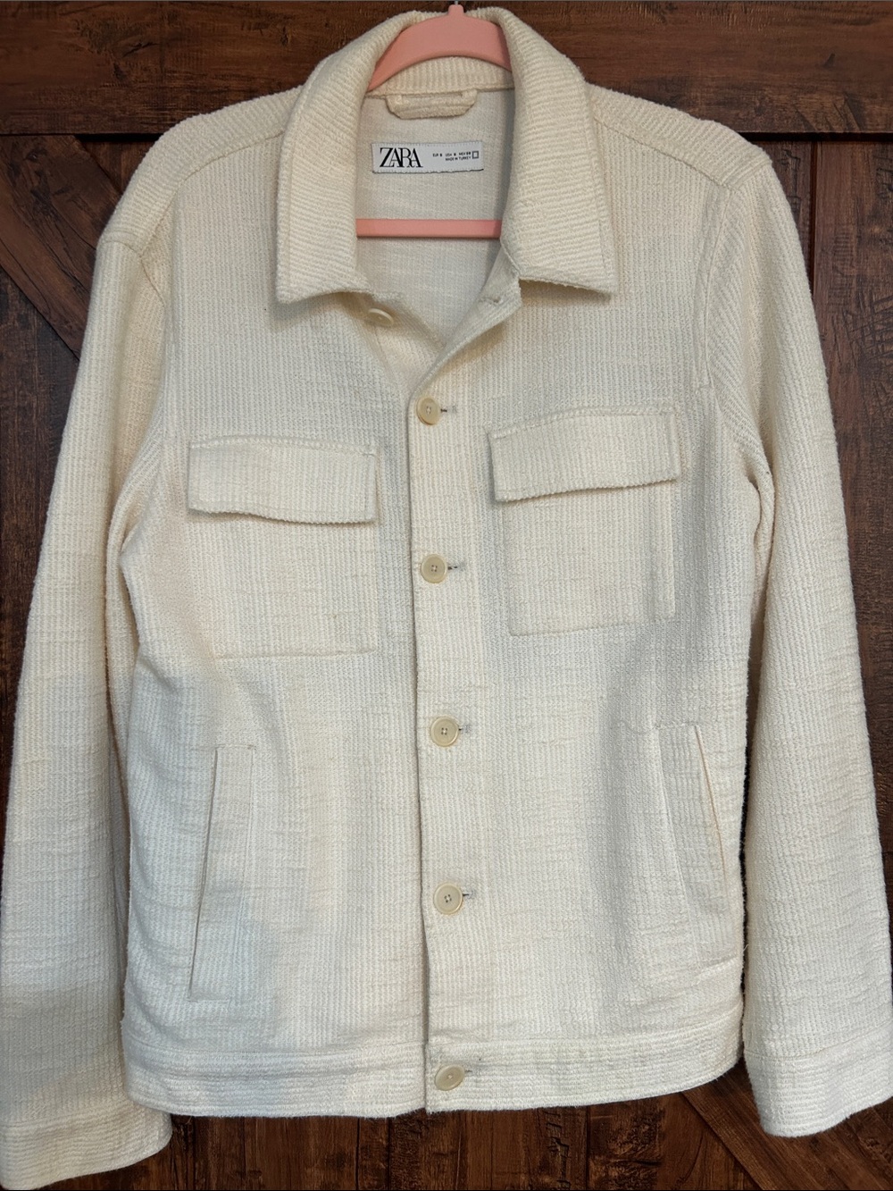 ZARA Cream Textured Button-Up Shirt Jacket